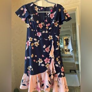 Navy and pink floral dress